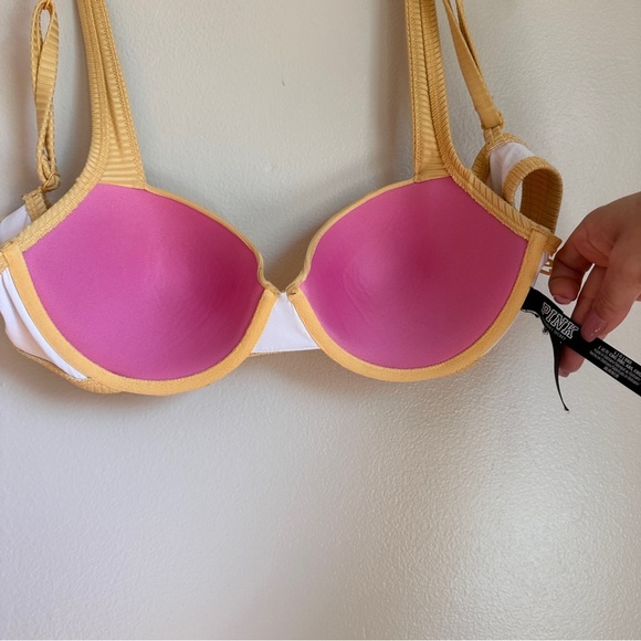 Victoria’s Secret PINK Bikini Padded Push-Up Swimsuit Top Yellow Beach Summer - Picture 13 of 13